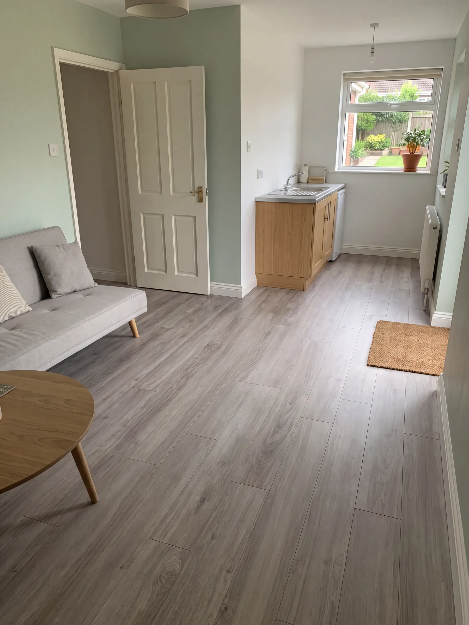 76039-25 laminate through a living room and kitchenette